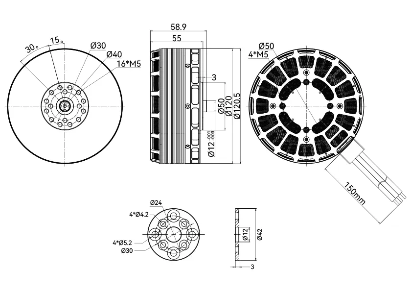 tmotor mn1123 kv53 heavy lift multirotor uav brushless motor technical drawing