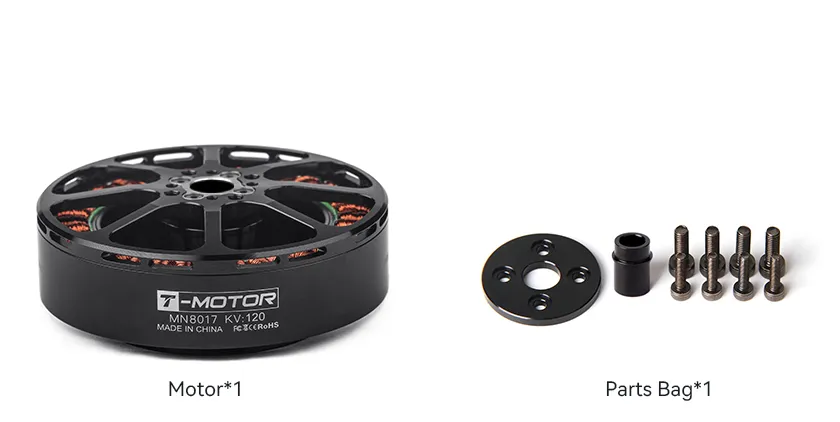 T-MOTOR MN8017 Antigravity KV120 Heavy-Lift Multirotor UAV Motor packing list