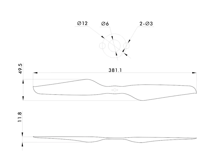 T-MOTOR NS15x5 Carbon Fiber UAV Propeller technical drawing