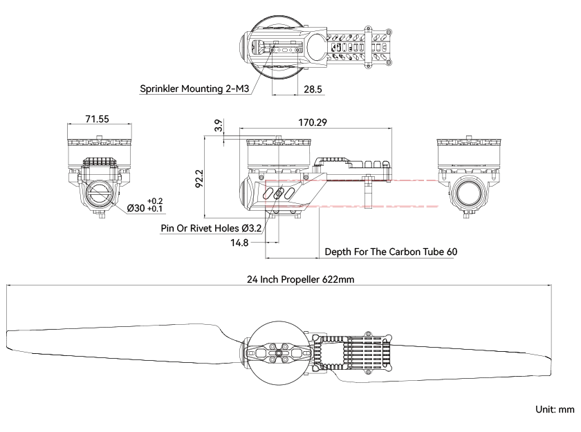 T-MOTOR A6L 14S UAV Modular Propulsion Kit technical drawing