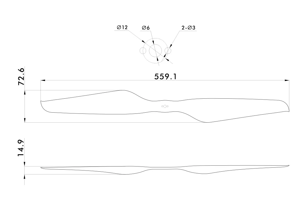 T-MOTOR NS22*6.6 Carbon Fiber UAV Propeller technical drawing
