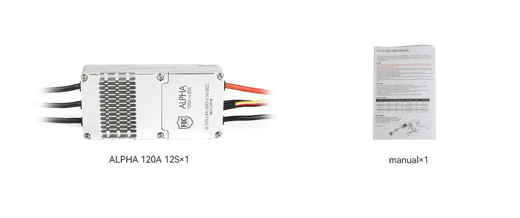 T-Motor ALPHA 120A 12S ESC package lists