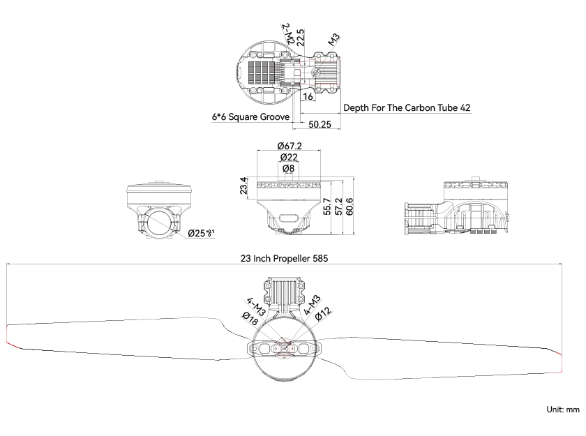 T-MOTOR A6-M KV280 propulsion system installed on agricultural drone