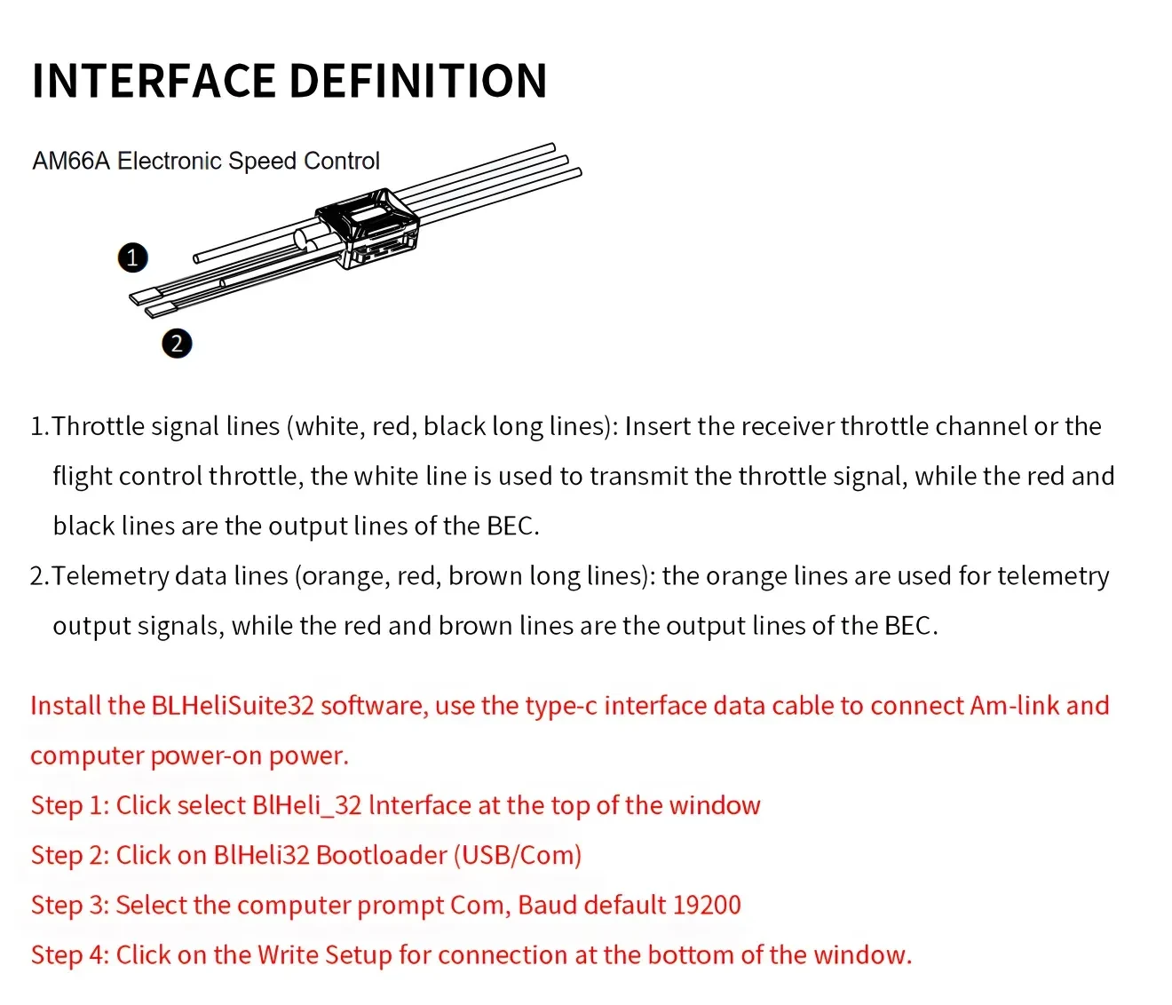 am66a 3 6s fixed wing esc for 3d interface