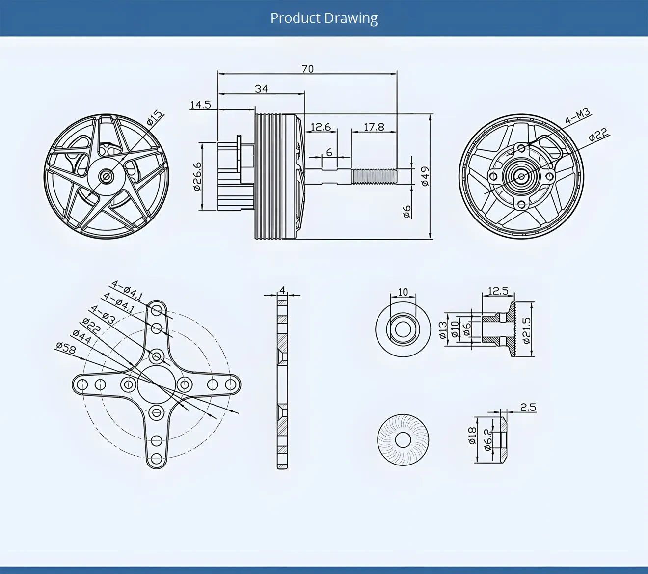 thobby am480 brushless motor for 48 52 inch 3d airplane product drawing