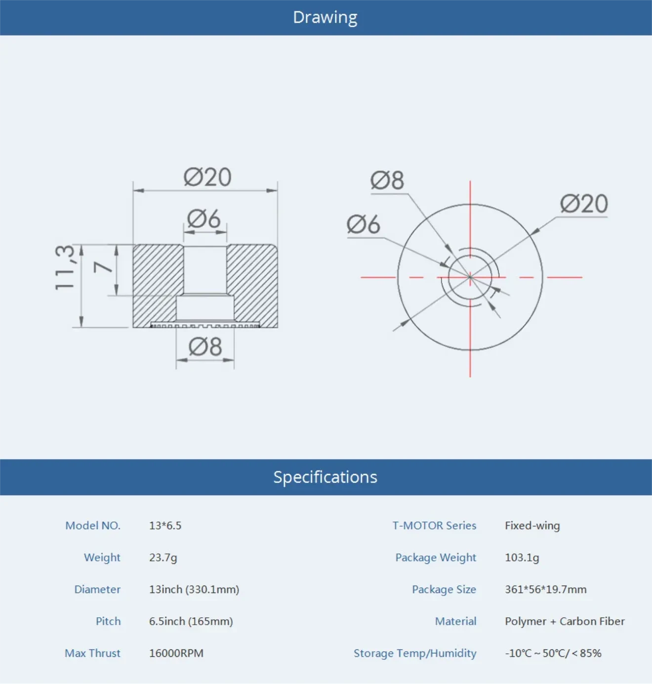 ts13 6.5fixed wing propellers spec