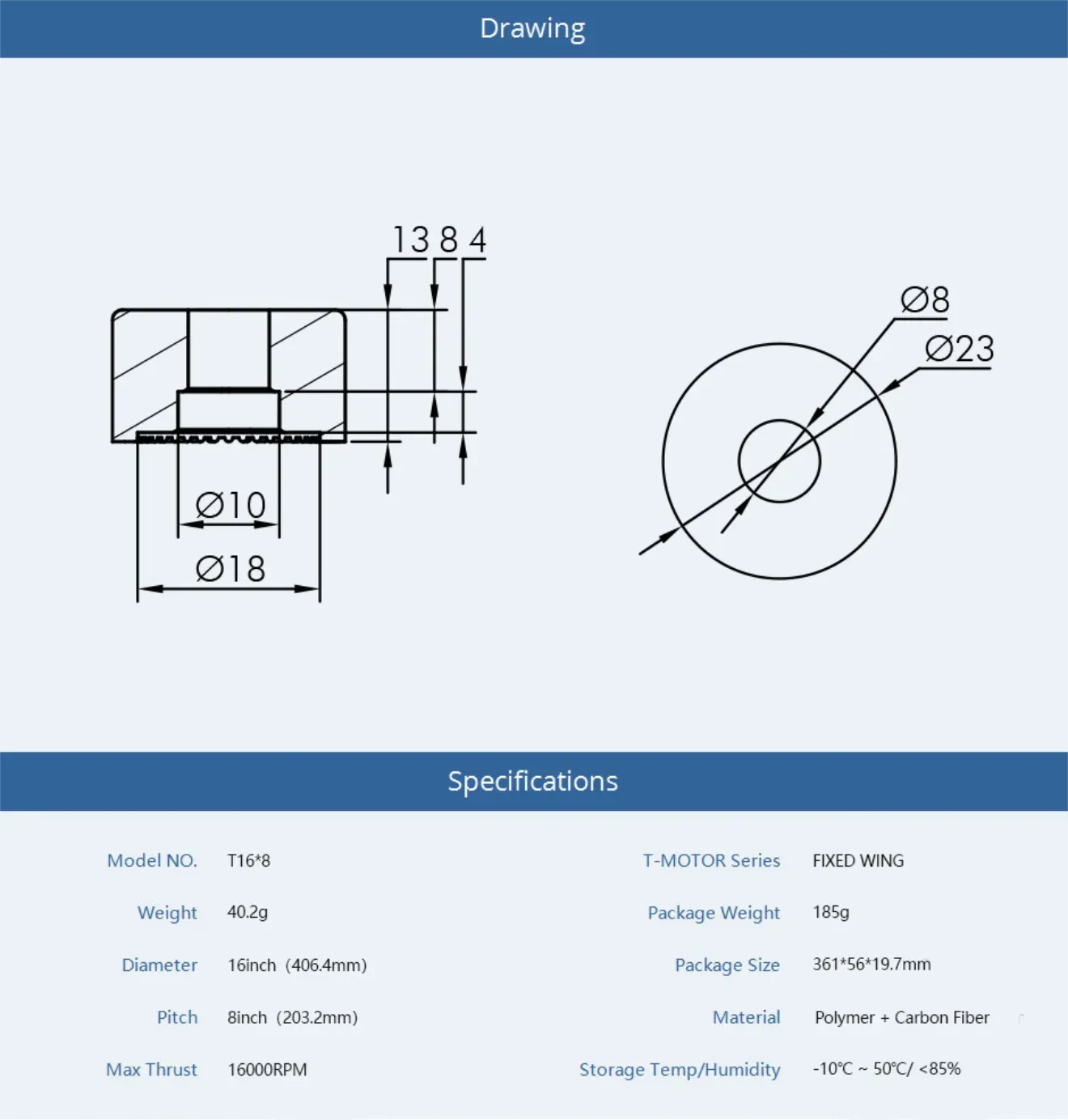ts16 8 black carbon polymer propellers for outdoor fixed wing planes size