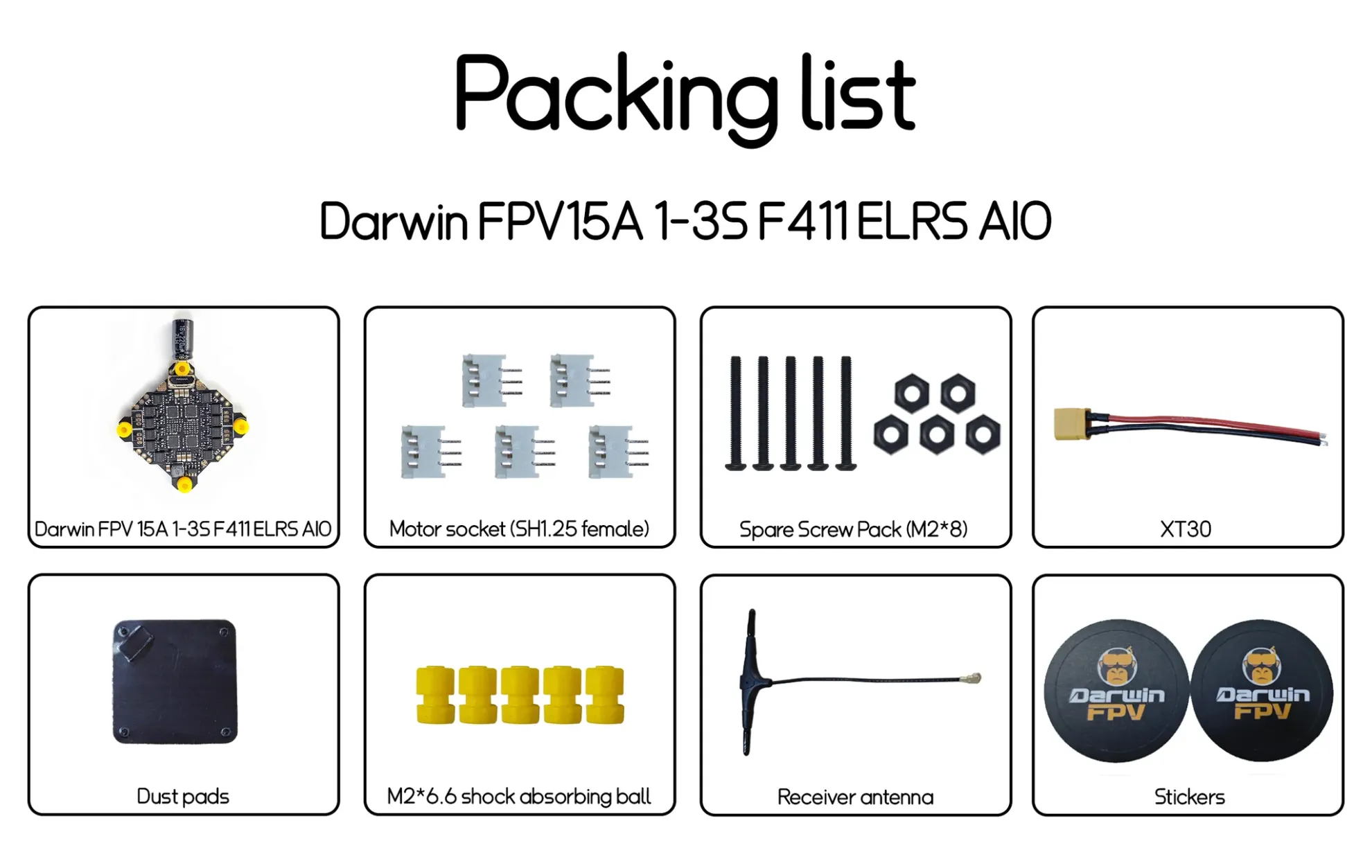 Darwin AIO 1 3S F411 15A Bluejay PAKCKING LIST