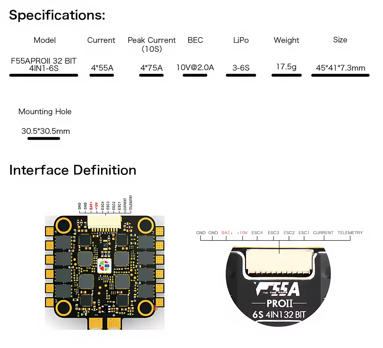 F55A ProII 55A AM32 4 in 1 ESC