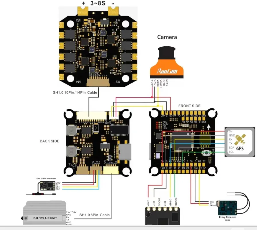 F722 60A ESC FC STACK connect
