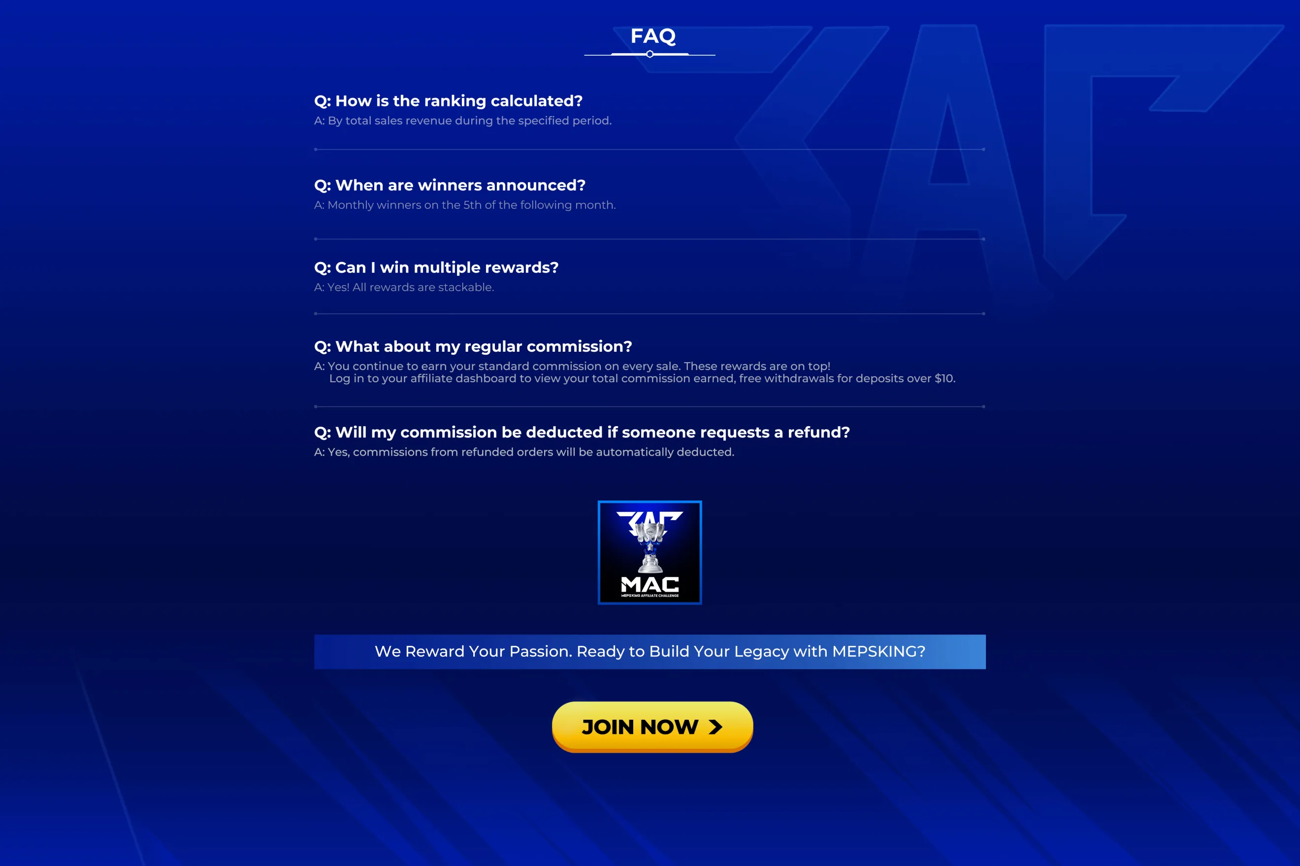 mepsking affiliate event FAQ