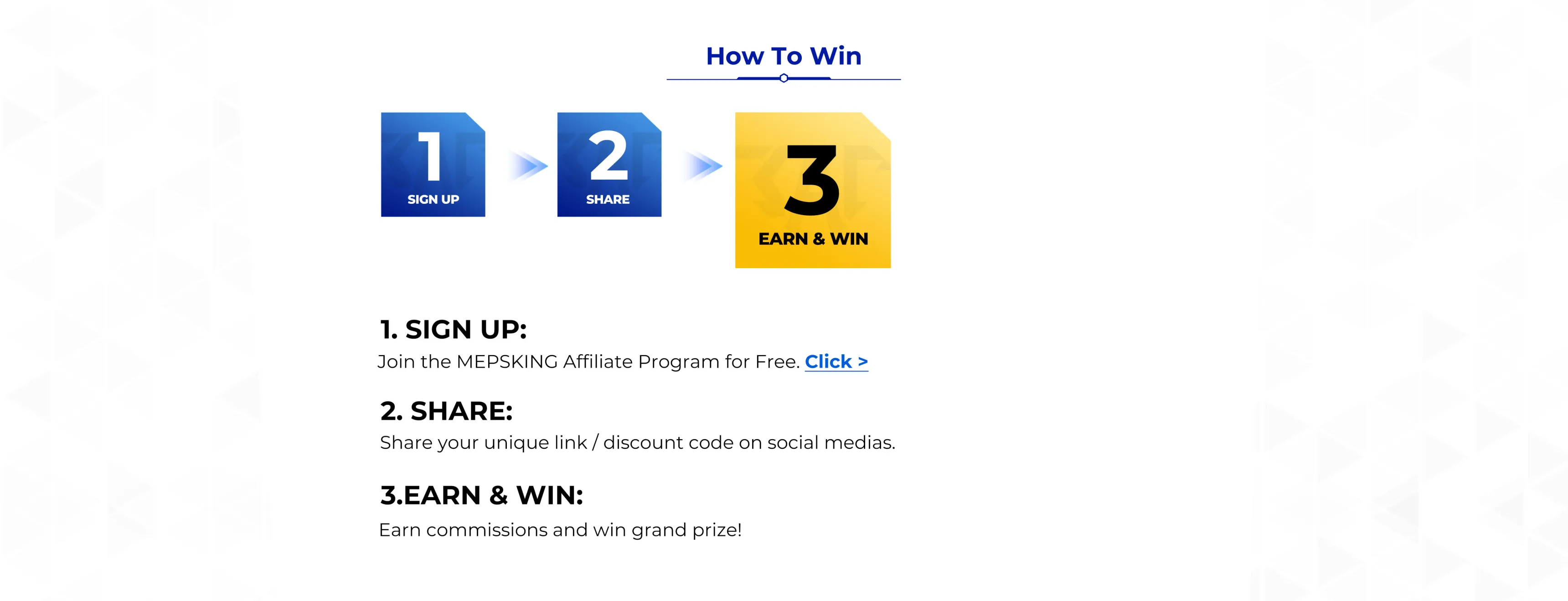 mepsking affiliate event how to join