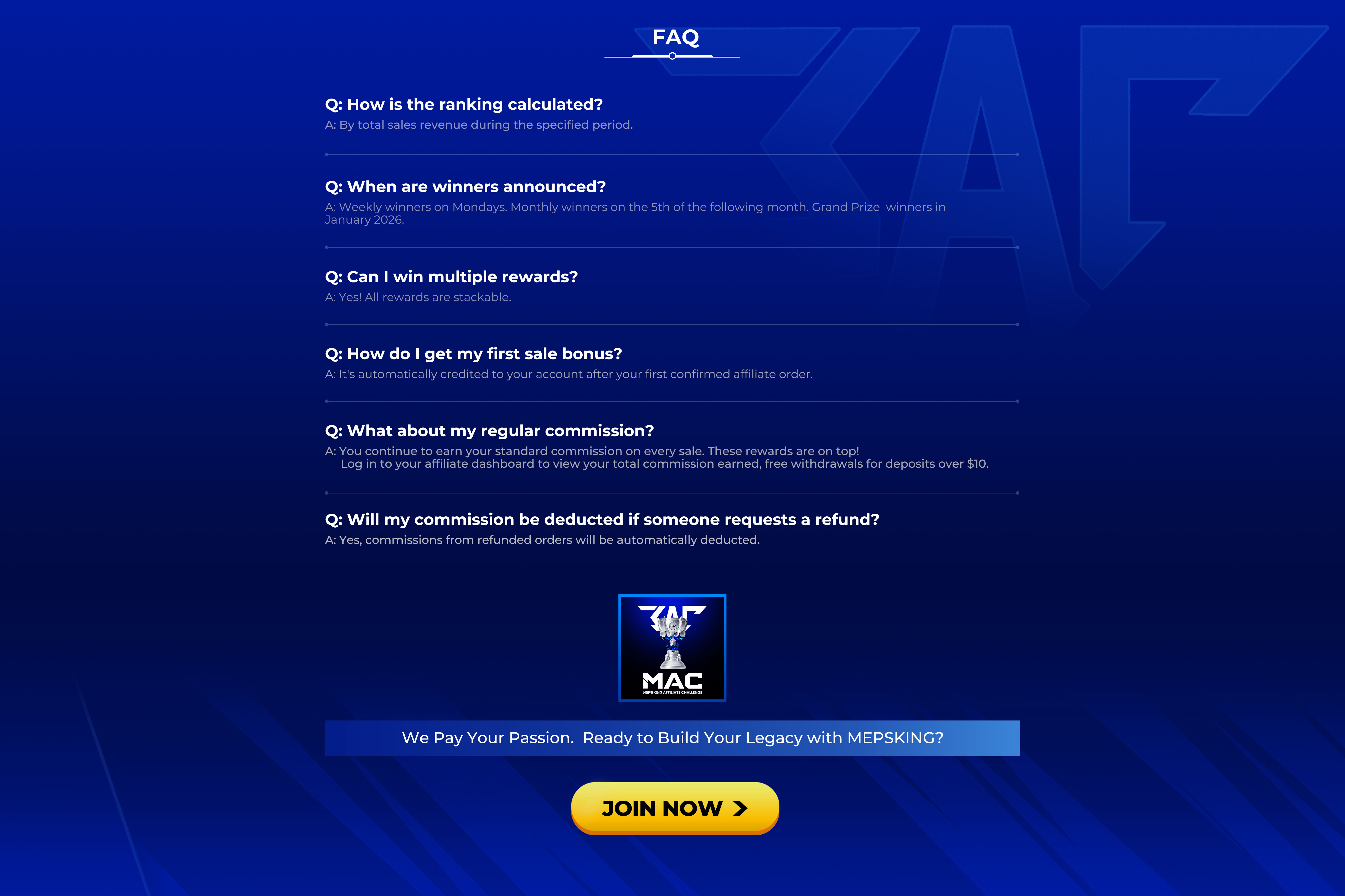 mepsking affiliate event FAQ
