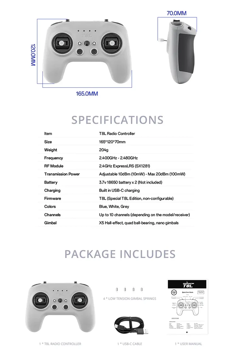 T8L Radio Controller size