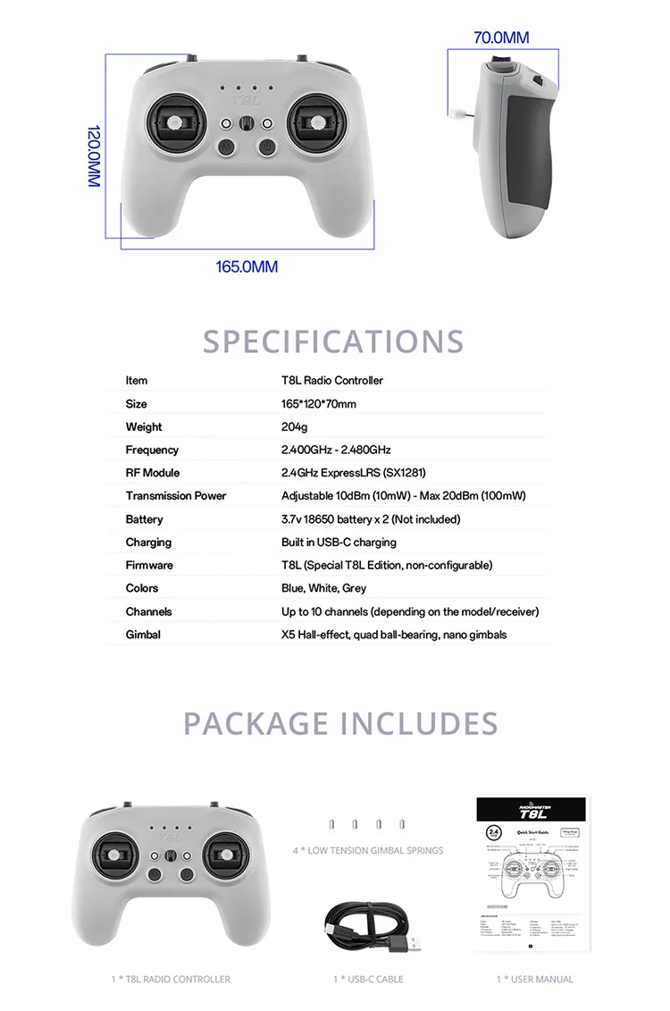 T8L Radio Controller size