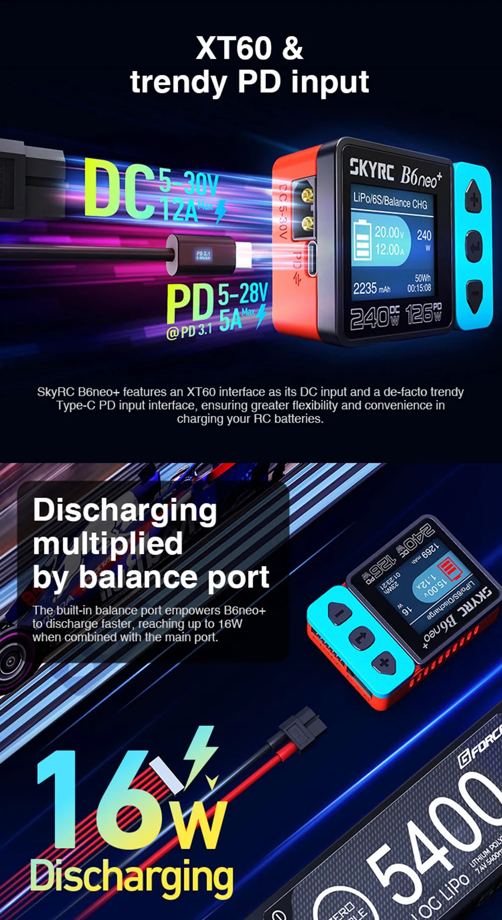 b6neo smart charger xt60 pd input