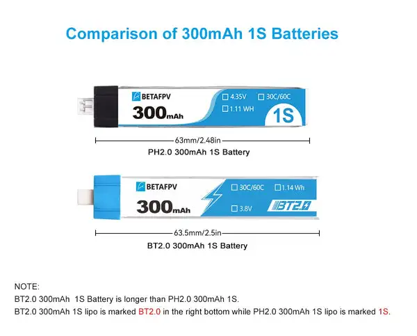 betafpv bt2.0 300mah 1s 30c battery 8pcs comparison of 300mah 1s batteries