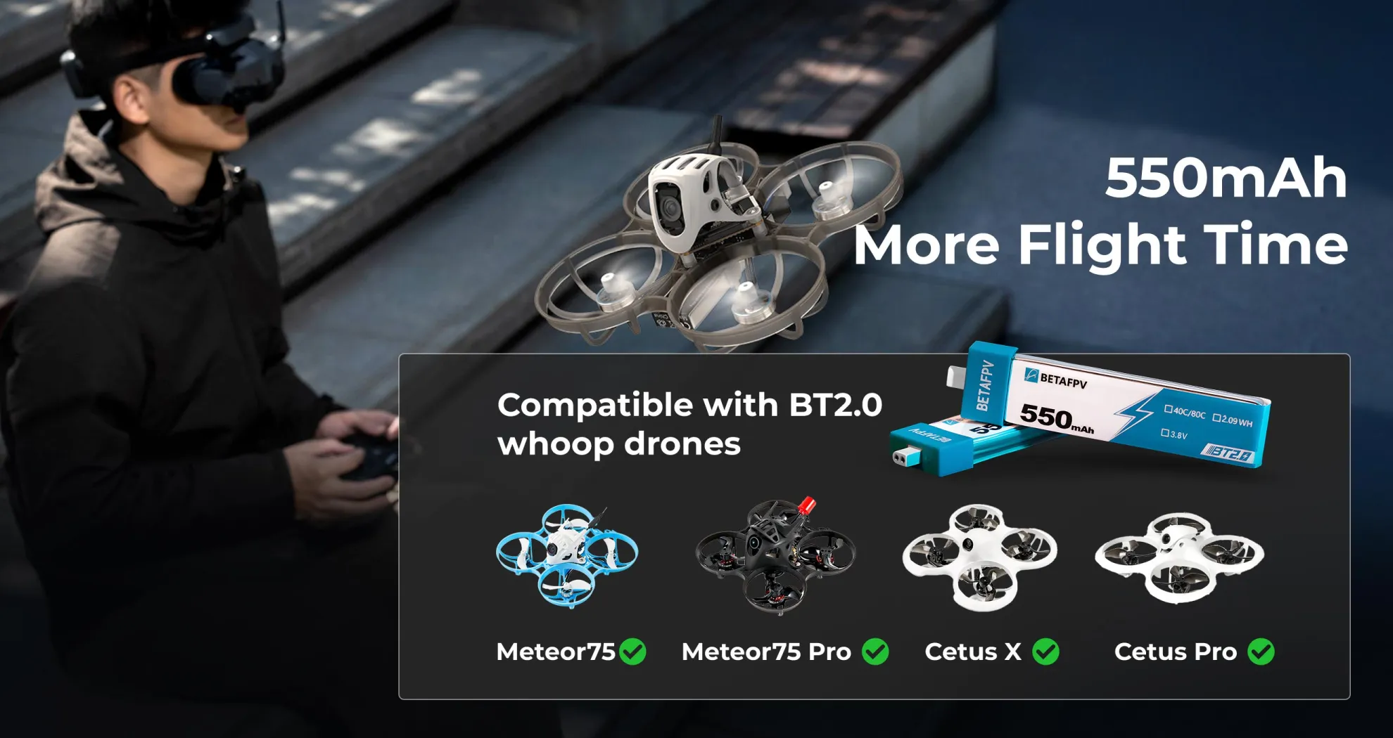 betafpv bt2.0 550mah 1s battery durable for whoop