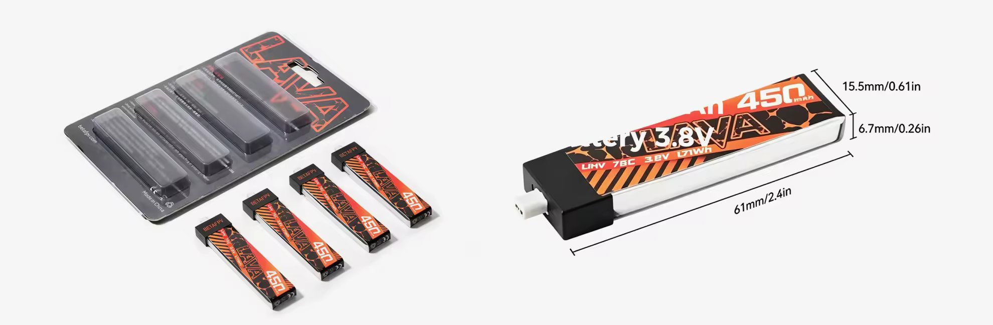 betafpv lava 1s 450m ah 75c battery pc diameter package
