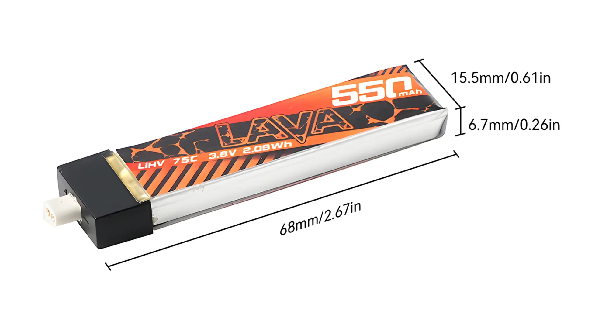 betafpv lava 1s 550mah 75c battery size