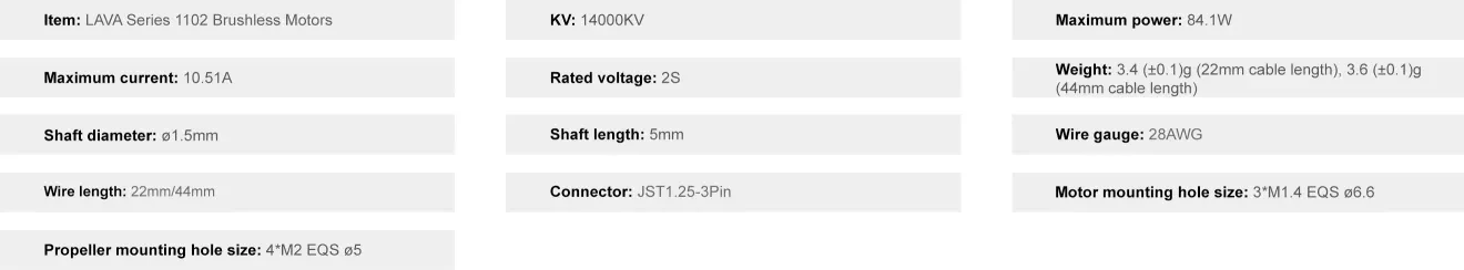 betafpv lava series 1102 brushless motors data