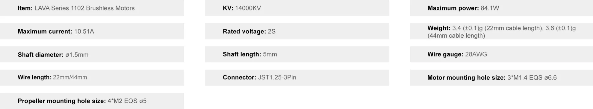 betafpv lava series 1102 brushless motors data