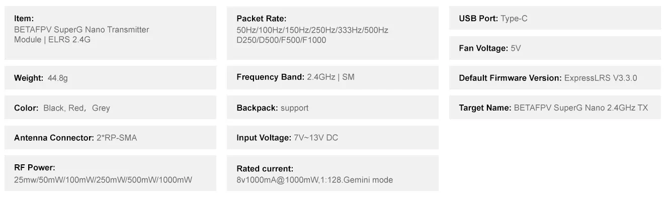 betafpv superg nano transmitter feature
