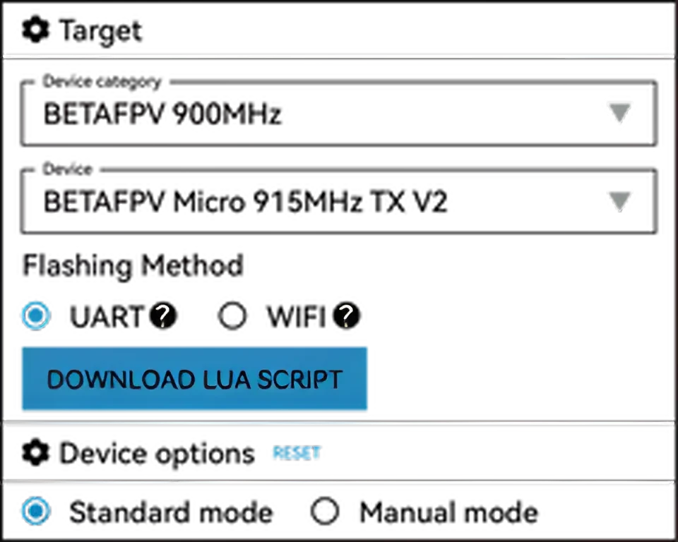 Betafpv micro tx v2 module basic configuration lua script