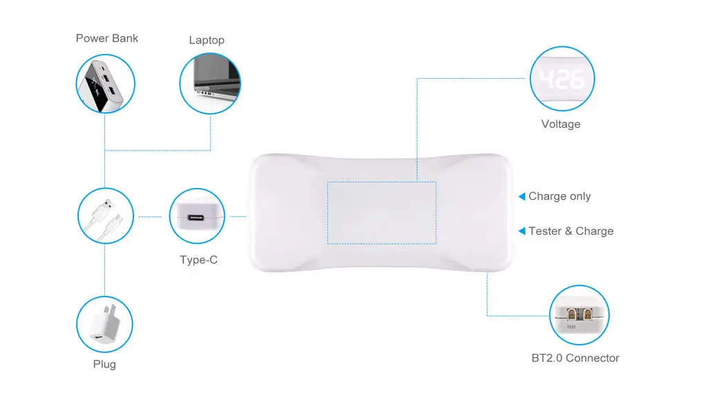 bt2.0 battery charger and voltage tester v2 functions