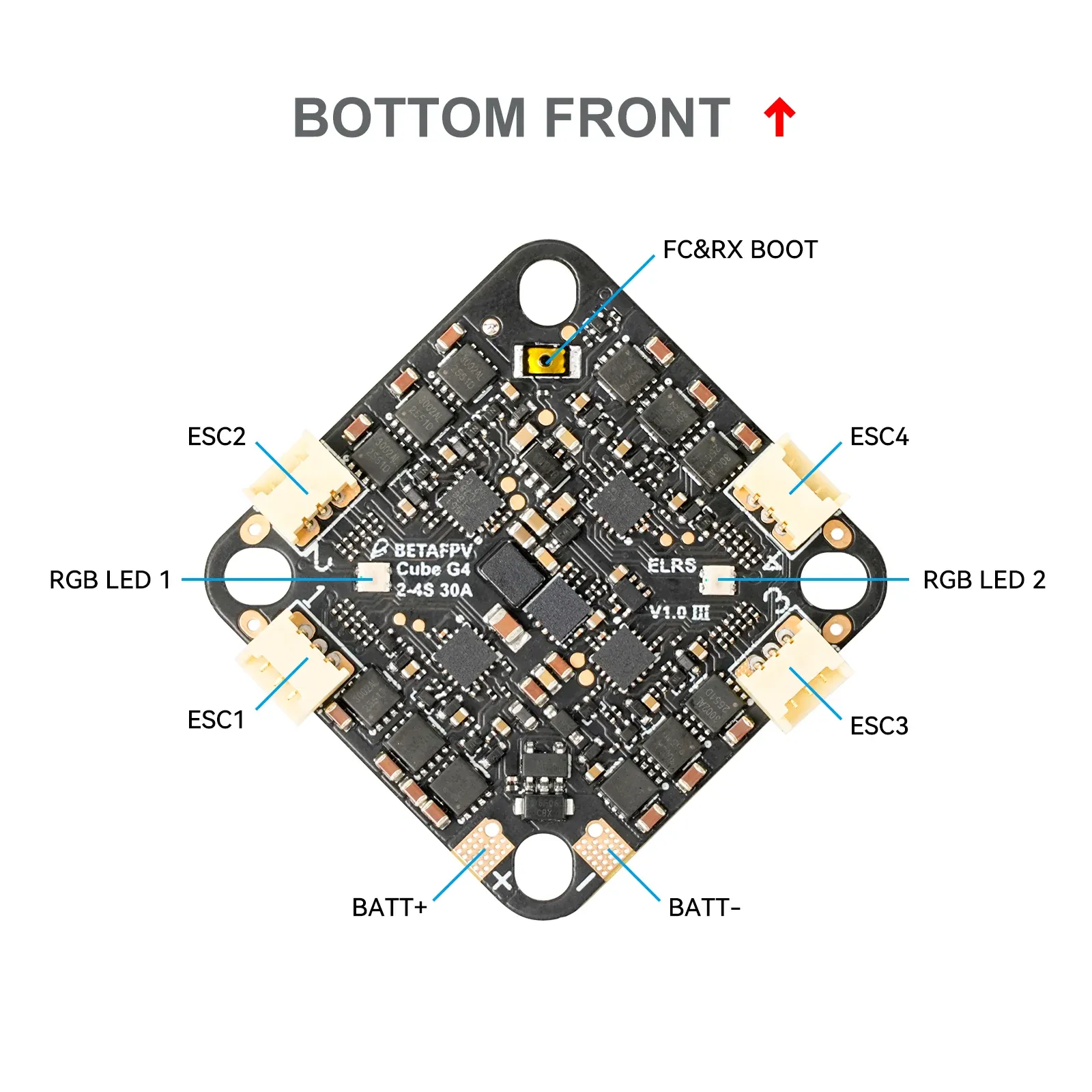 cube 2 4s brushless flight controller bottom front