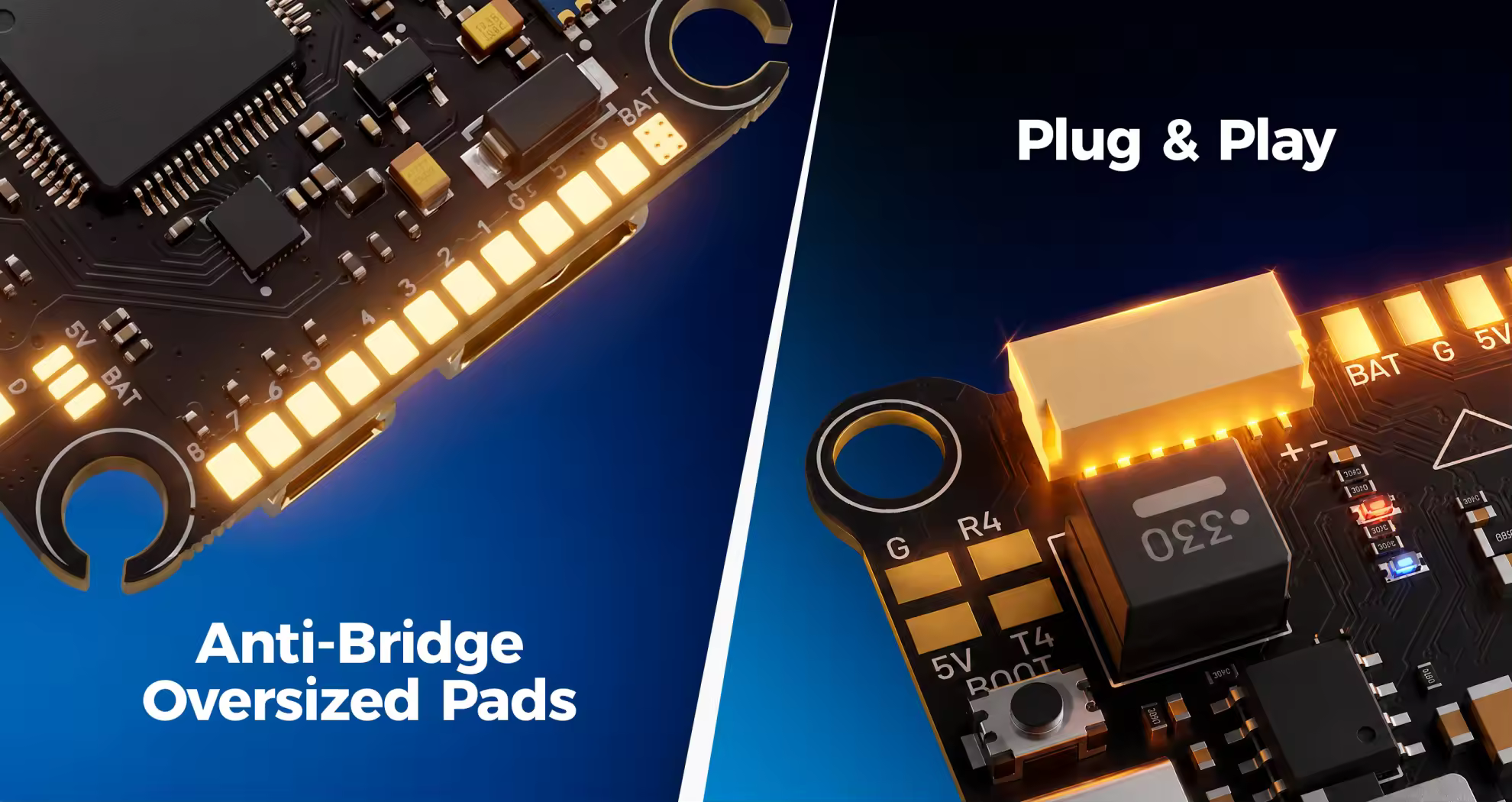 direct fc plug and oversized solder pads pc