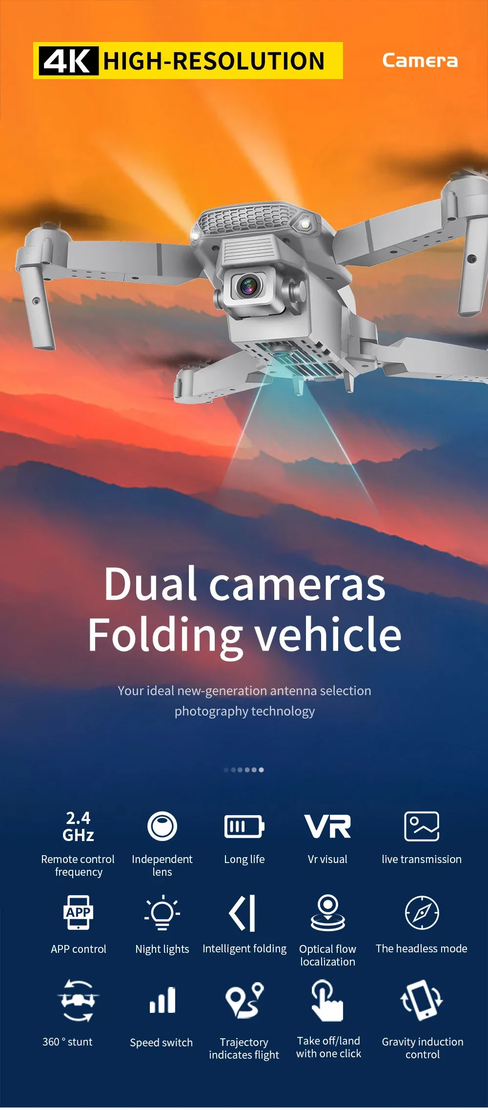 e88 toy drone dual cameras folding