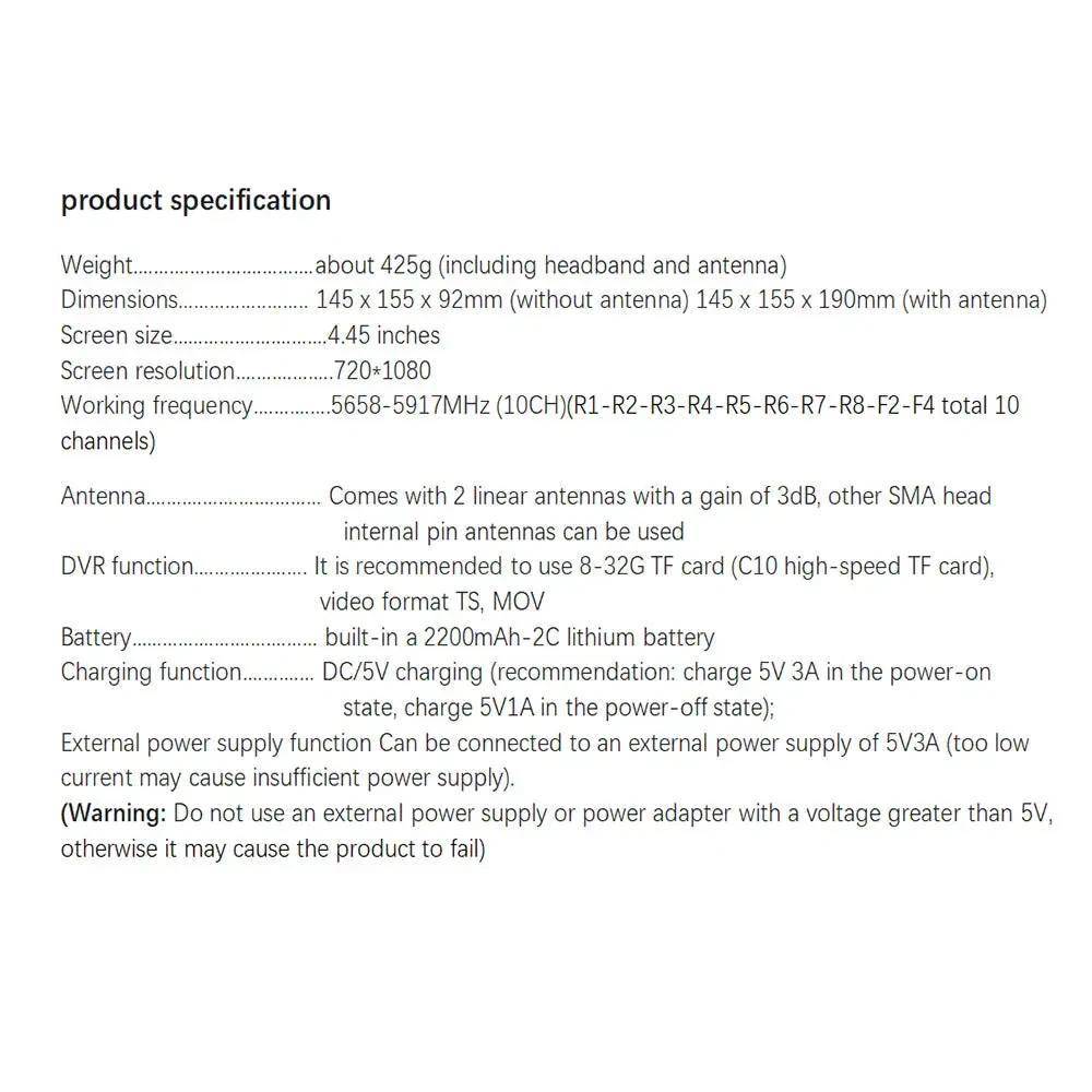 emax transporter ii hd fpv goggle specification