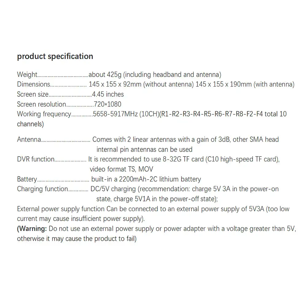 emax transporter ii hd fpv goggle specification