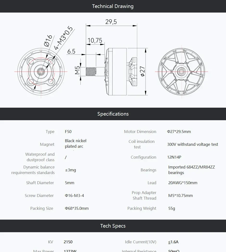 f50 2207 racing fpv motor size