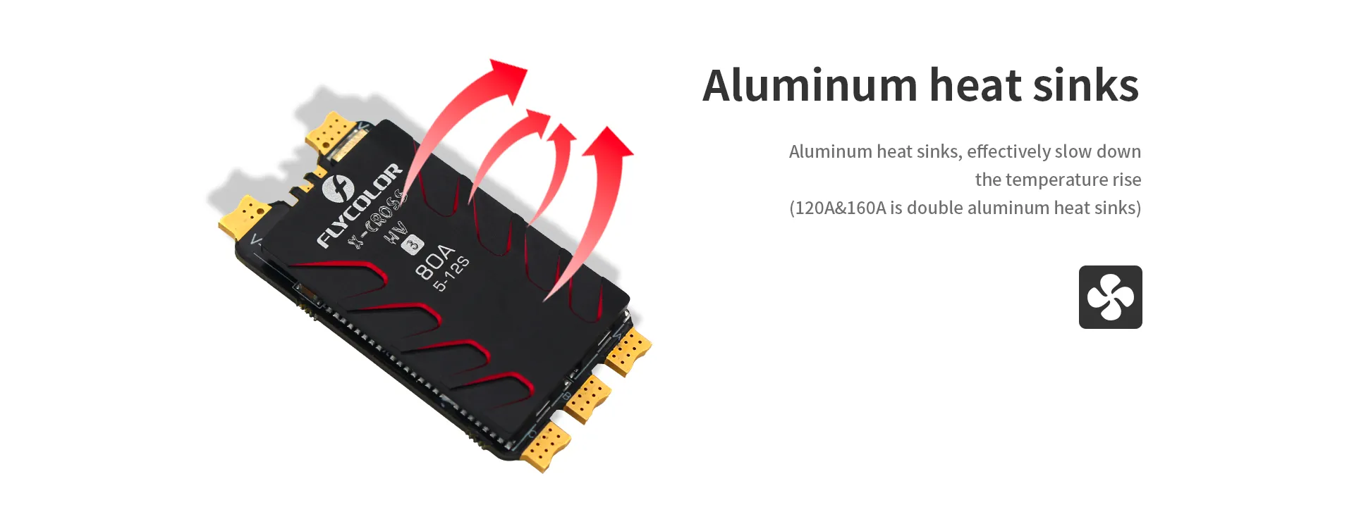 flycolor x cross hv3 80a 5 12s blheli32 esc aluminum heat sinks