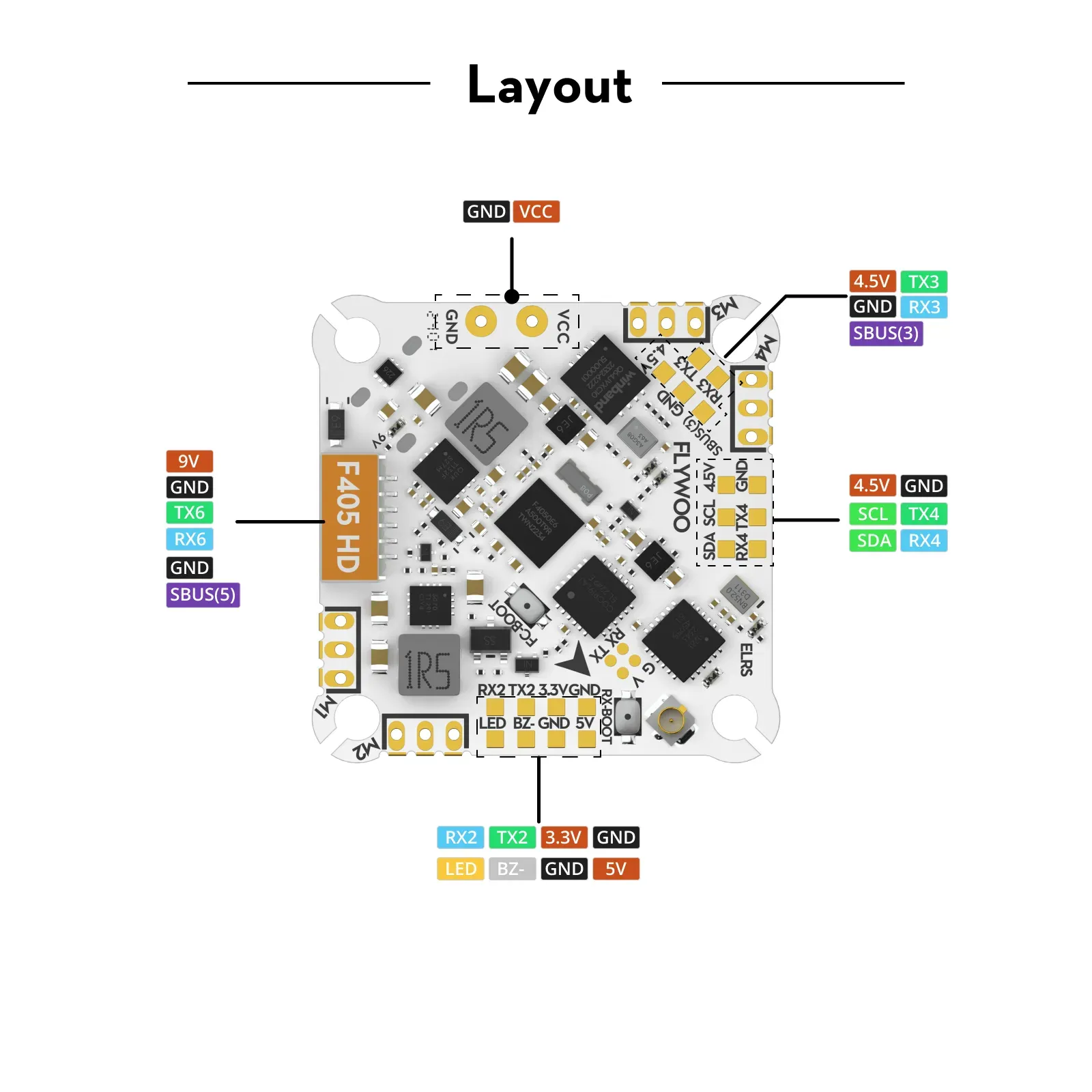 flywoo goku f405 hd 1 2s 12a elrs aio v2 layout