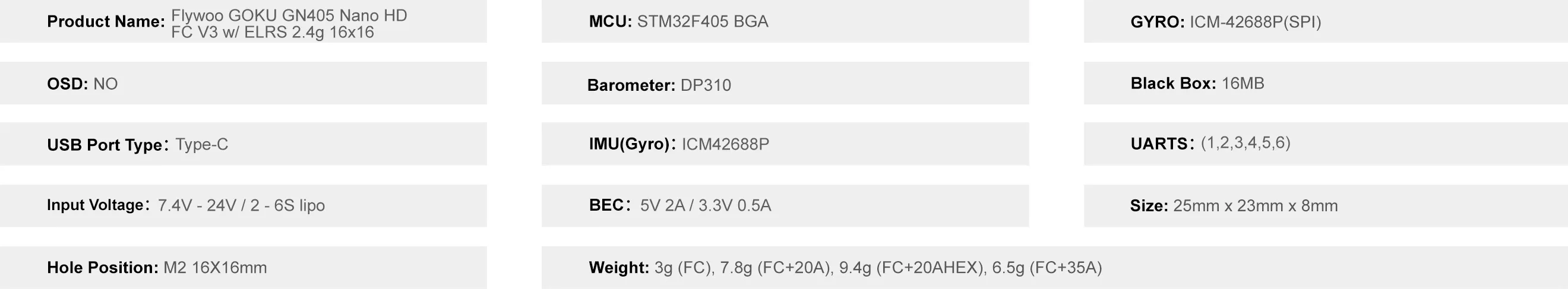 Flywoo GOKU GN405 Nano HD Flight Control V3 ELRS 2.4G 16 x16