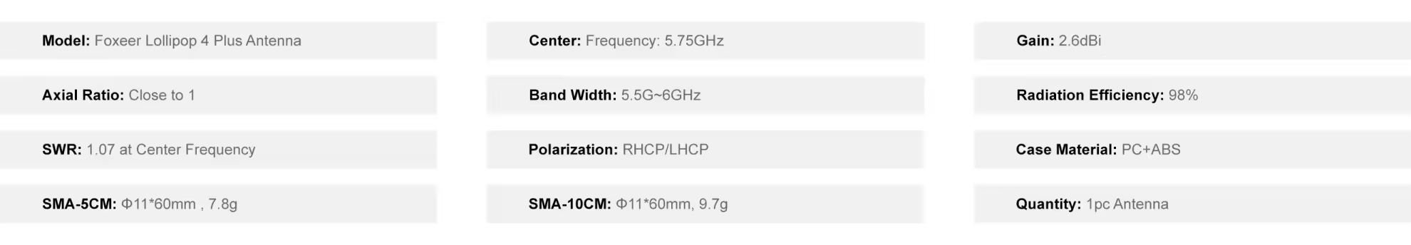 Foxeer lollipop 4 plus antenna specitications