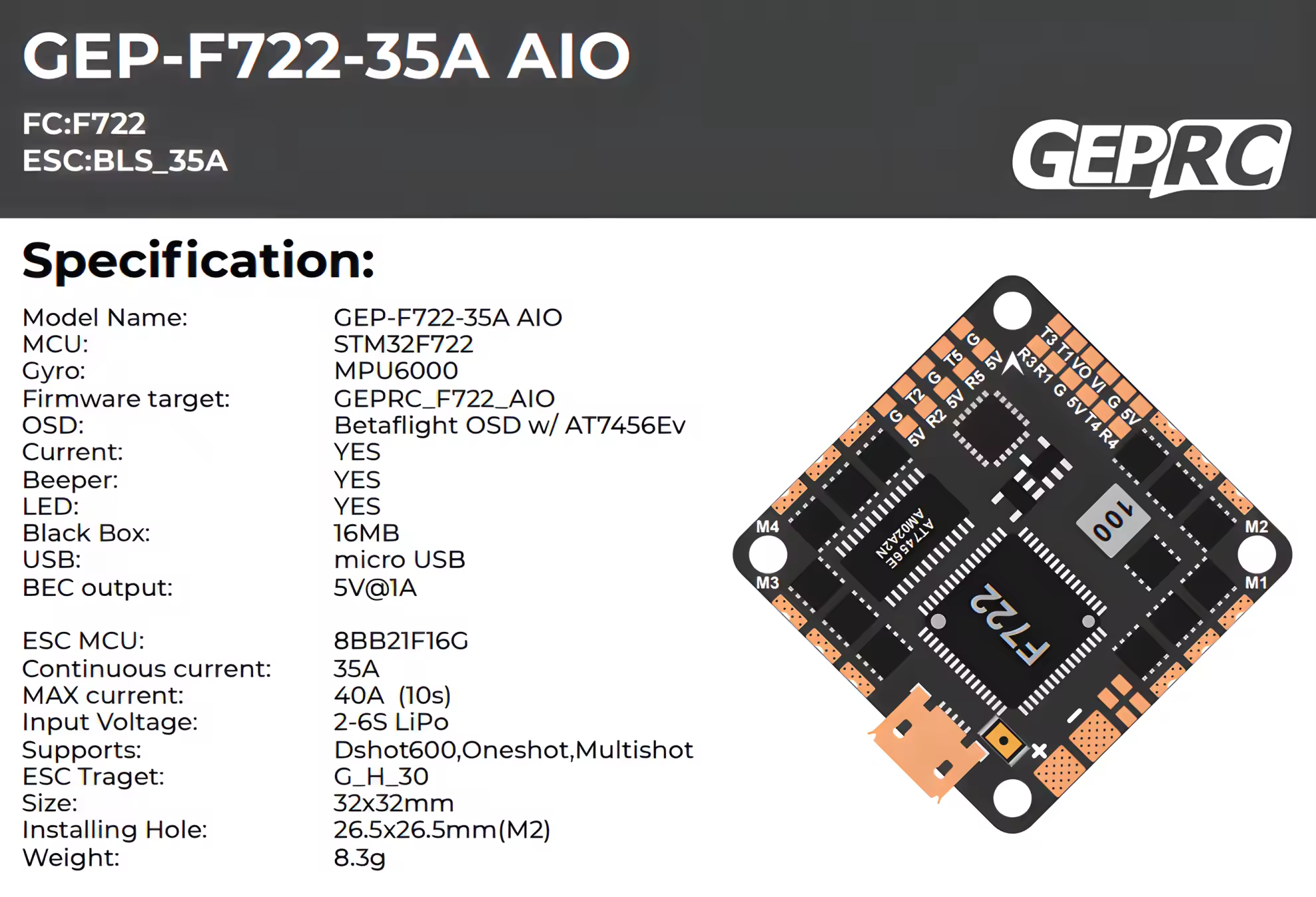 geprc gep f722 35a 2 6s aio for cinewhoop 1