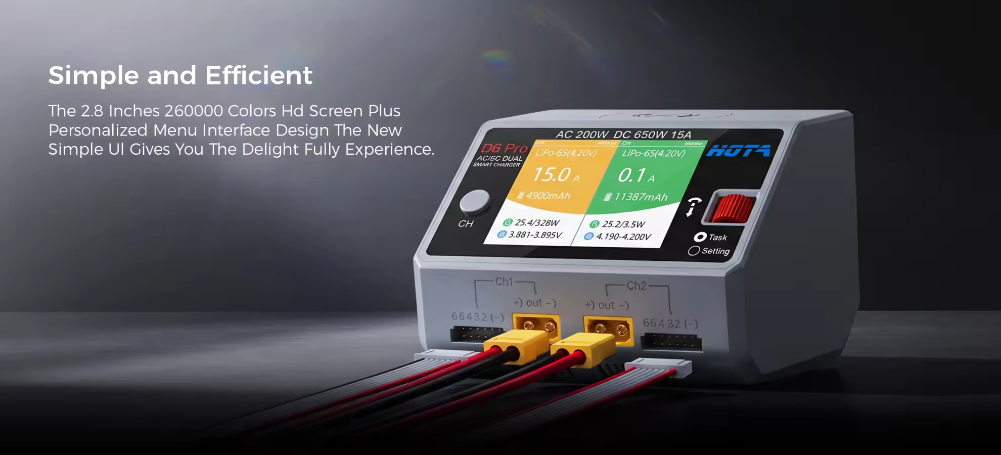 geprc hota d6 pro 325w 15a 1 6s dual channel ac dc smart charger w wireless charging