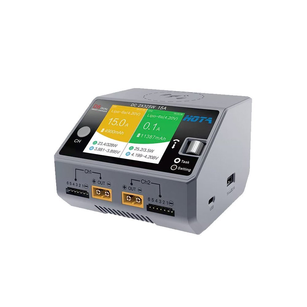 GEPRC HOTA D6 Pro 325W 15A 1-6S Dual Channel AC/DC Smart Charger w/ Wireless Charging