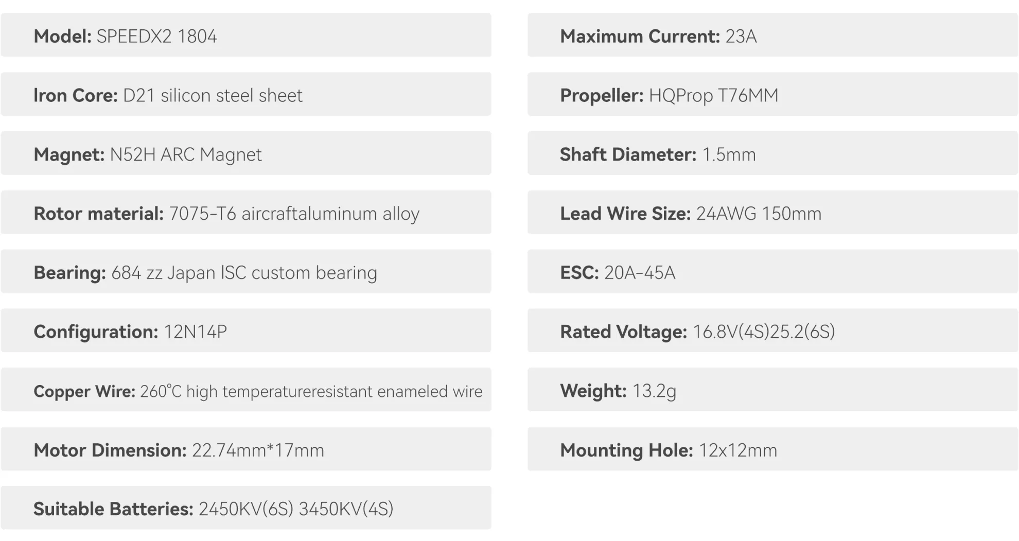 GEPRC Speedx2 1804 2450kv 3450kv Motor Specification