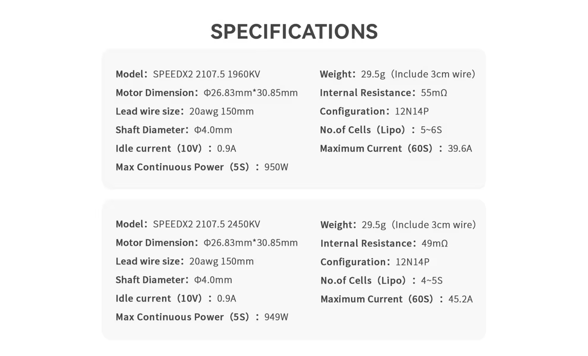 geprc speedx2 2107 5 motor 1960kv fpv drone specifications