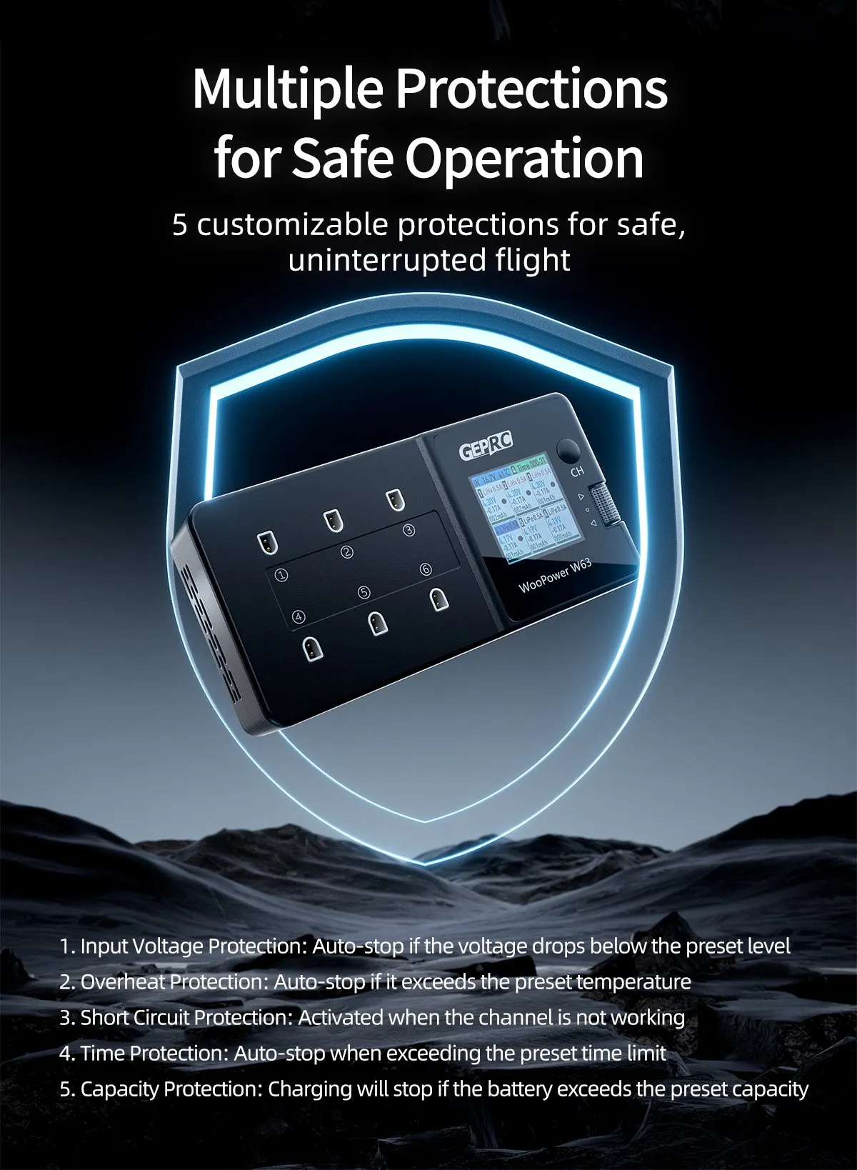 geprc woopower w63 1s charger multiple protections for safe operation