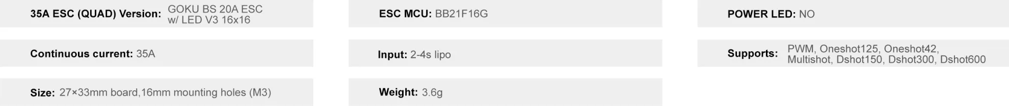 Flywoo GOKU BS 20A ESC w LED V3 16 x16