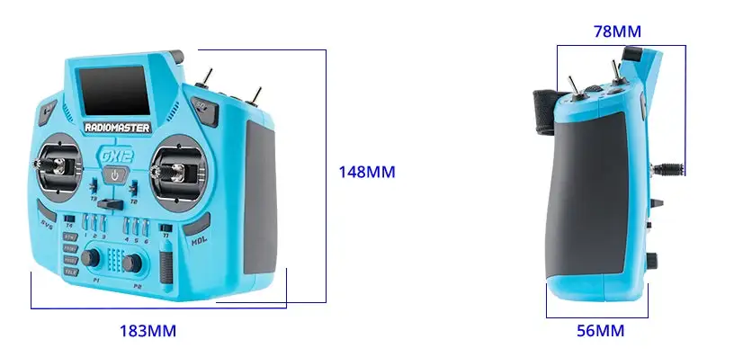 gx12 crush radio controller size