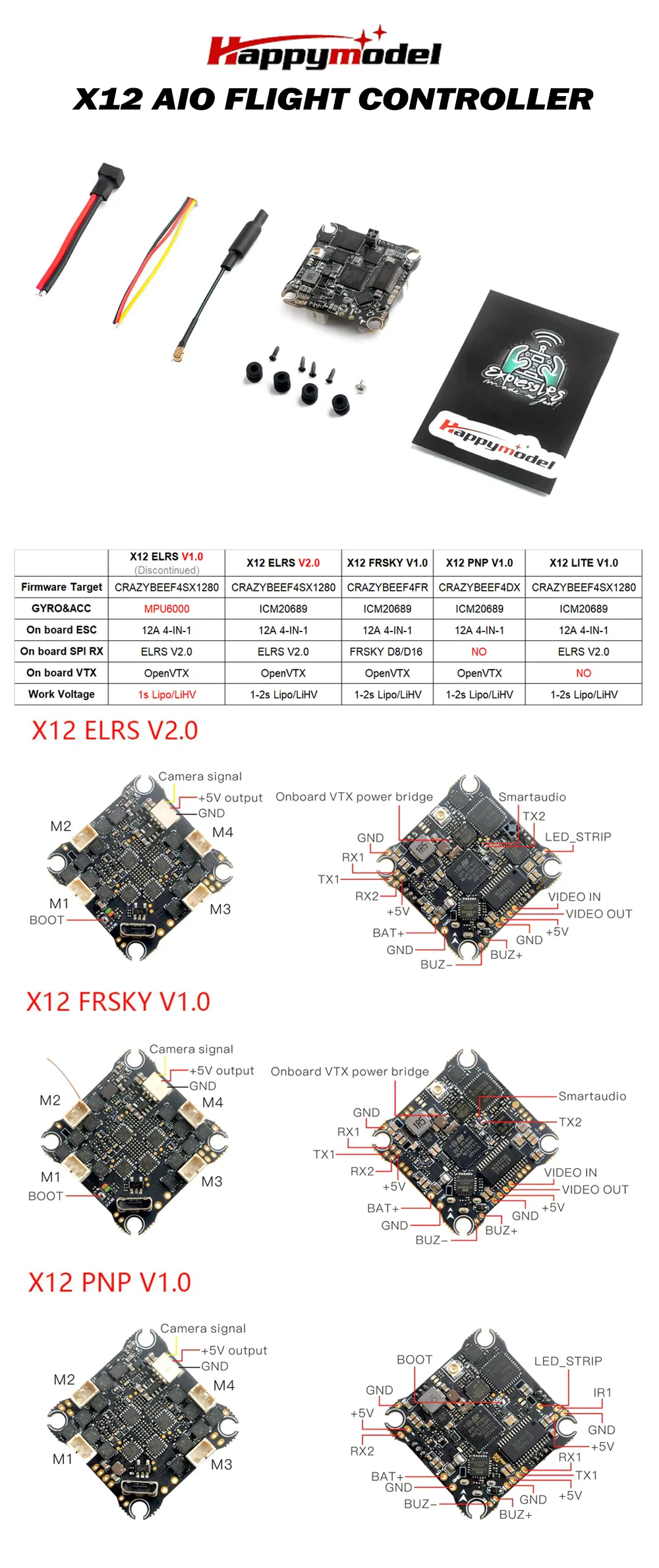 happymodel x12 aio 5 in 1 flight controller specs