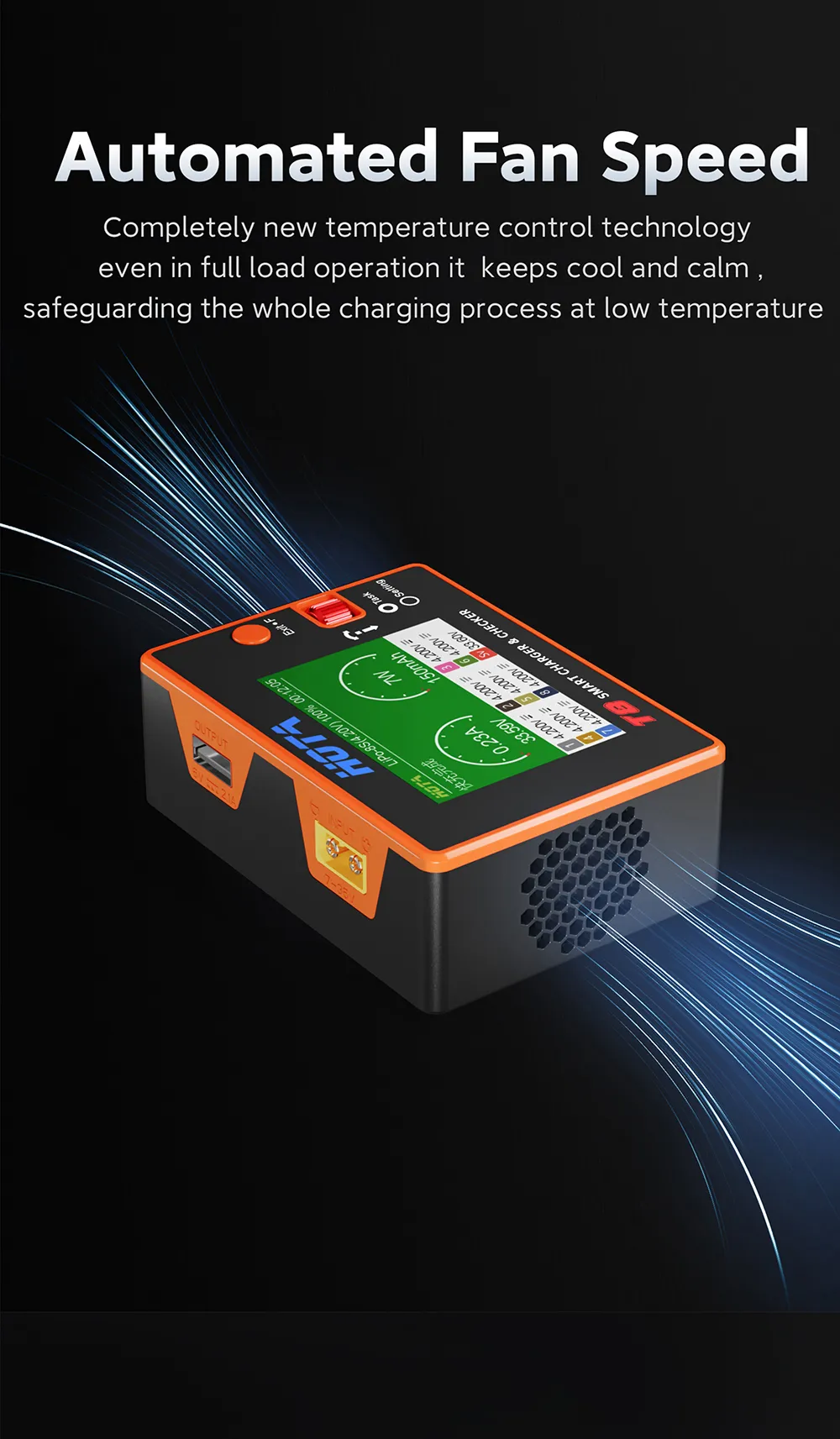 hota t8 650w 22a 1 8s charger automated fan speed