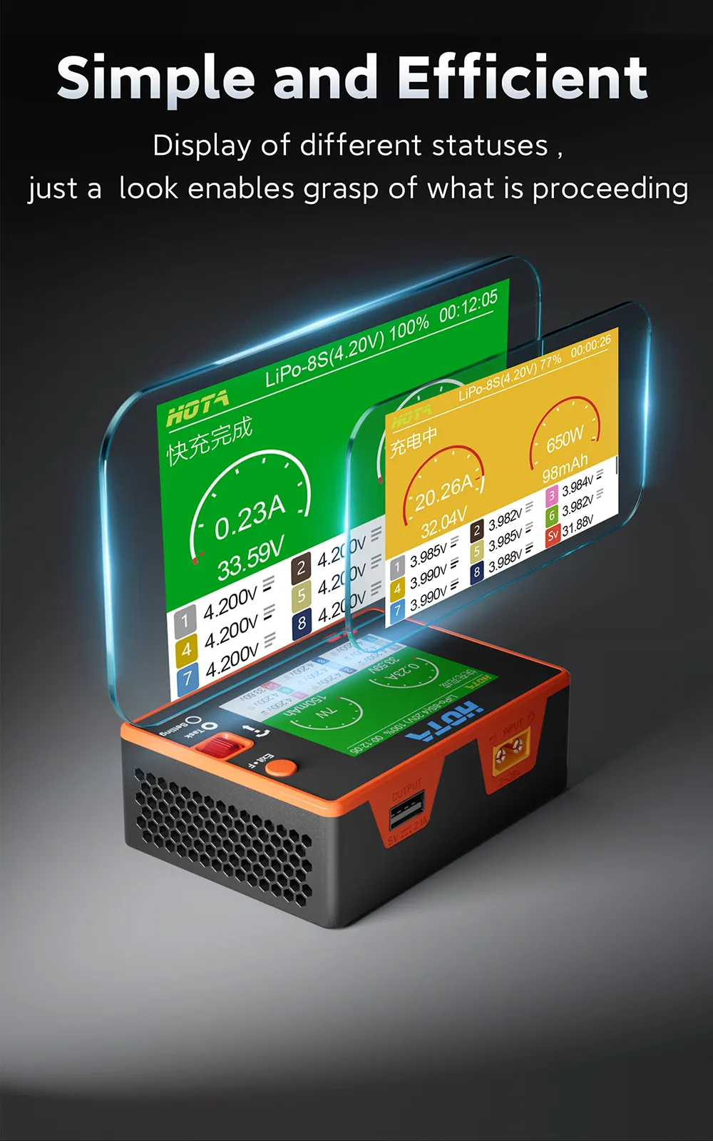 hota t8 650w 22a 1 8s charger simple and efficient